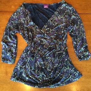 Gorgeous Salaam v-neck wrap top; ruched at waist.